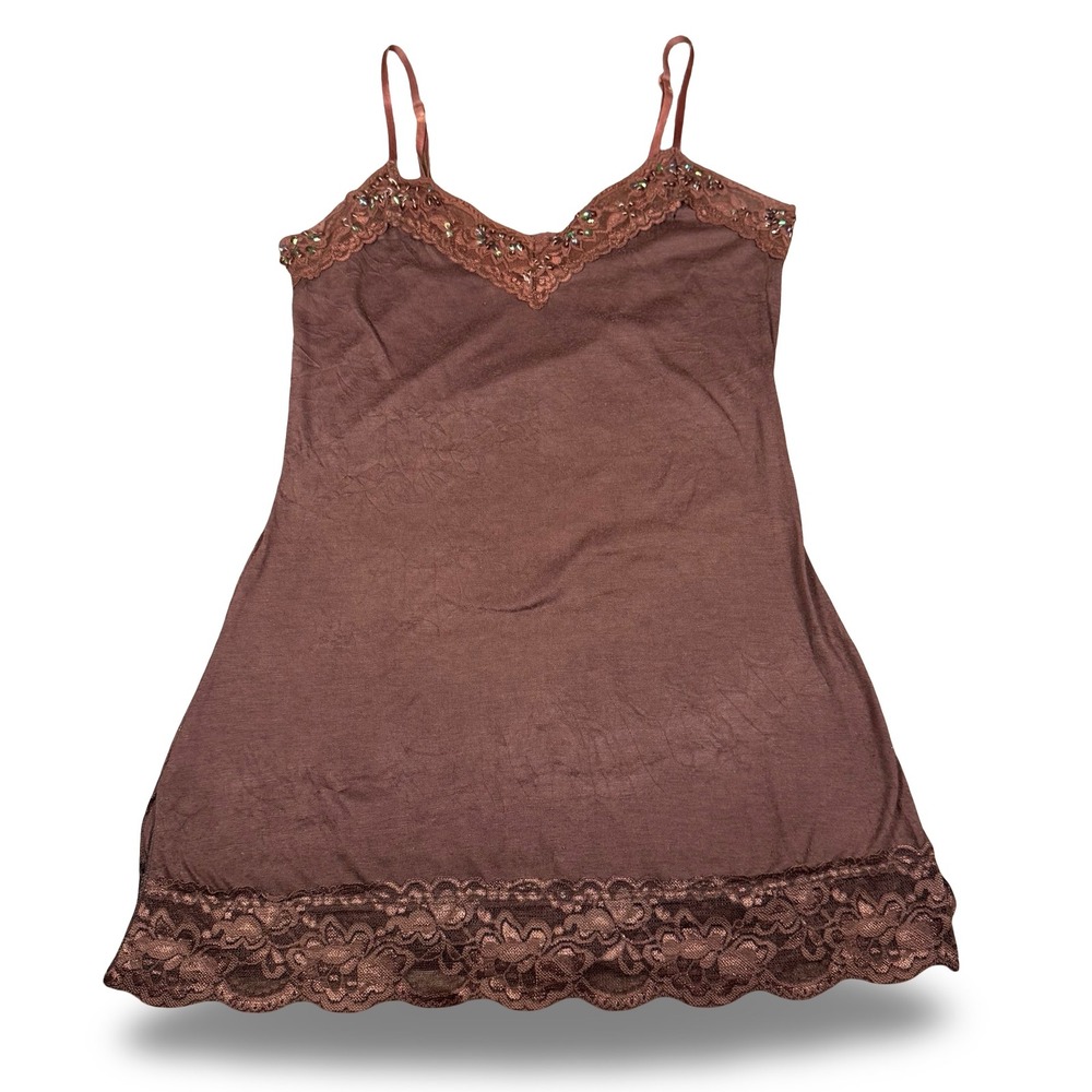 Y2K Vol 1 Brown Sequin Lace Trim Cami Top Cami Tank Fairycore Downton Girl XXS